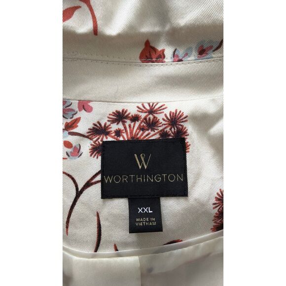 Worthington Sasha Floral Blazer 3/4 Ruched Sleeve Light Shoulder Pad Office XXL - Picture 6 of 11